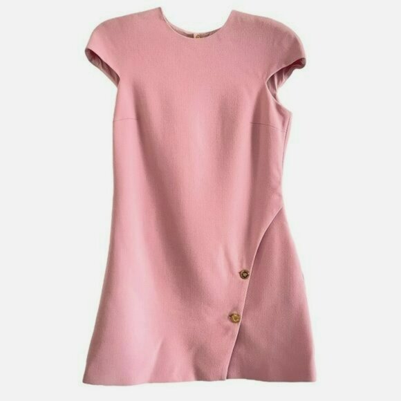 Versace $2125 Medusa Pink Capsleeve Gold Buttons Dress NWT Size IT 44 Medium - Picture 6 of 14